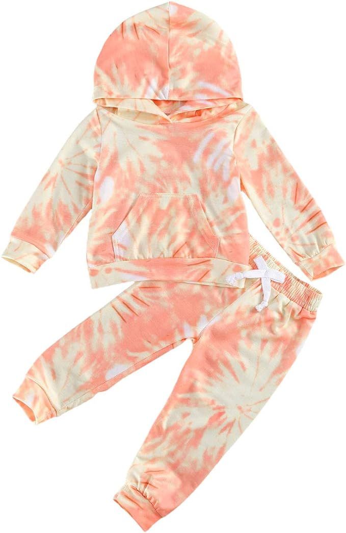 Amiblvowa Kids Toddler Baby Girl Tie Dye Tracksuit Outfit Crewneck Top and Pants 2Pcs Clothes Set... | Amazon (US)