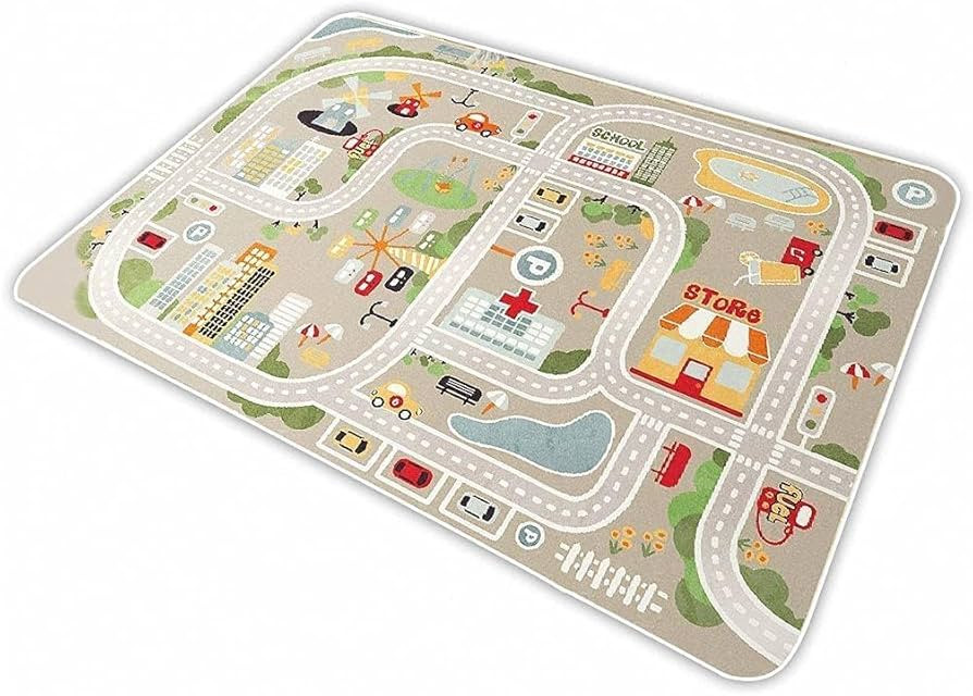 Kid Rug Carpet Playmat for Toy Cars and Train，Play Area Rug with Rubber Backing，Fun Throw Rug... | Amazon (US)