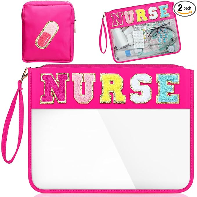 2 Pcs Nurse Week Gift Makeup Cosmetic Bag Nurse Appreciation Gift for Women Clear Chenille Letter... | Amazon (US)