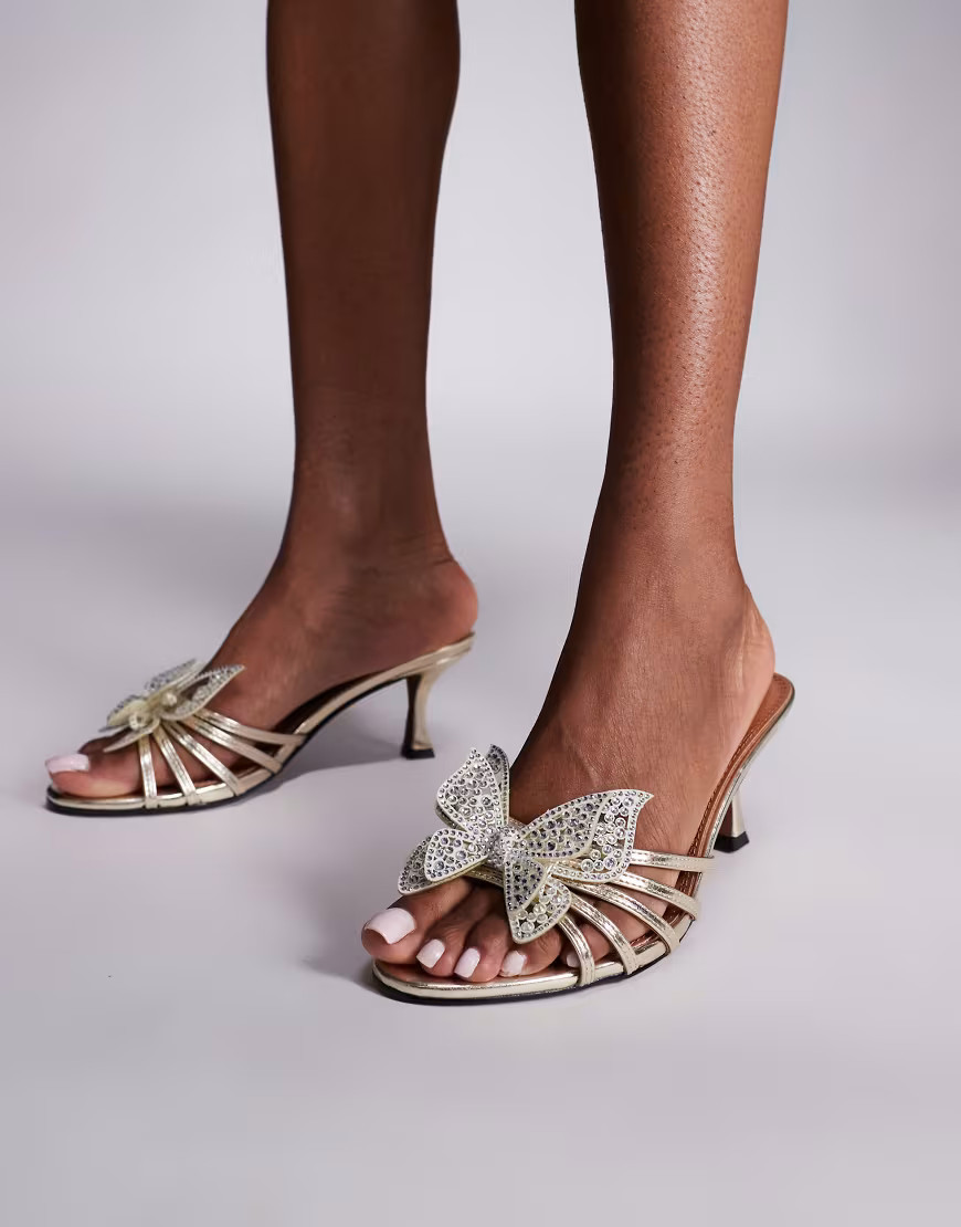 River Island butterfly heeled sandal in gold | ASOS (Global)