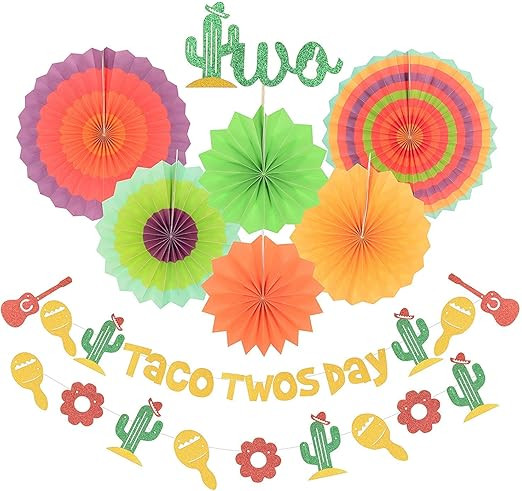 Taco TWOsday Birthday Decoration Taco Twosday Cactus Party Decorations, Gold Glittery Two Cake To... | Amazon (US)