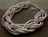 Six Strand Pale Blush Pink Braided Pearl Chunky Statement Necklace 24 | Amazon (US)