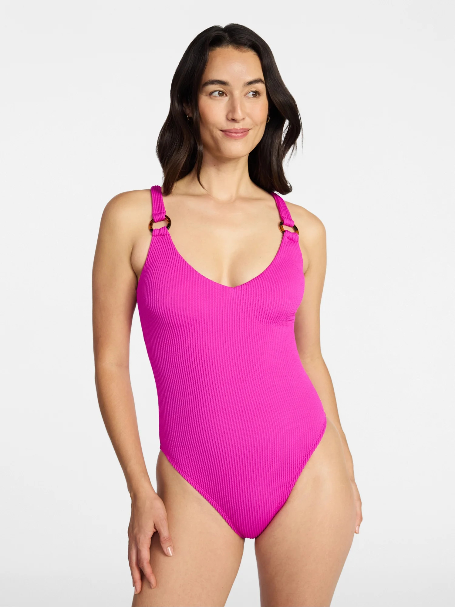 Time and Tru Women's and Women’s Plus Crinkle Plunge One-Piece Swimsuit, Sizes XS-3X | Walmart (US)