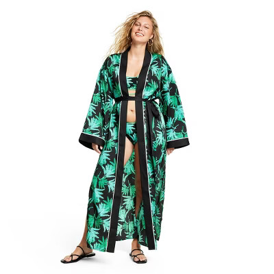 Women's Feathered Palm Print Cover Up Dress - Fe Noel x Target Black/Green | Target