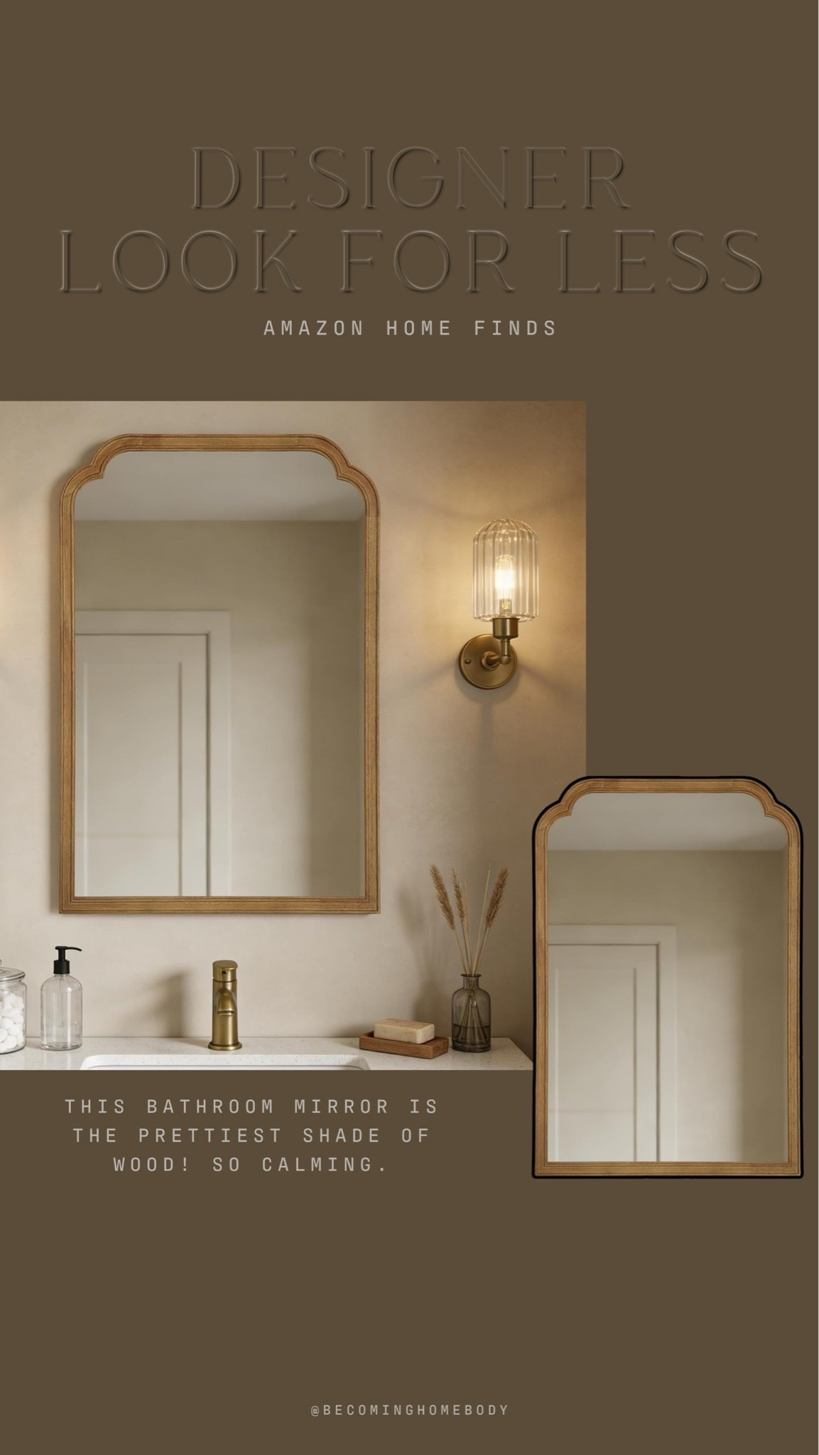 Designer look-for-less from Amazon ✨ The prettiest wooden mirror! I just love this neutral organic Amazon home decor find.