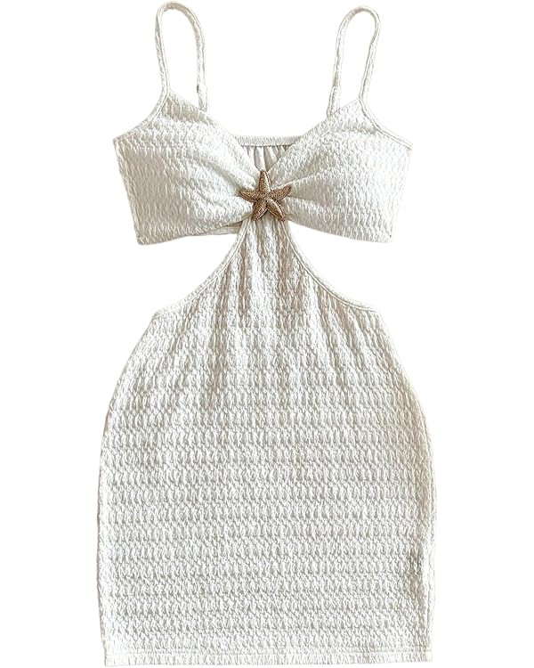 Floerns Women's Boho Knitted Cut Out Bodycon Dress Starfish Decor Backless Cami Mini Dress | Amazon (US)