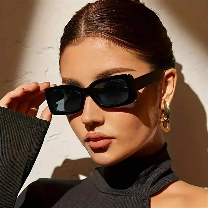 Rectangular Fashion Sunglasses For Men And Women, Vintage 90s Style Uv400 Sunblock Eyewear For Su... | SHEIN