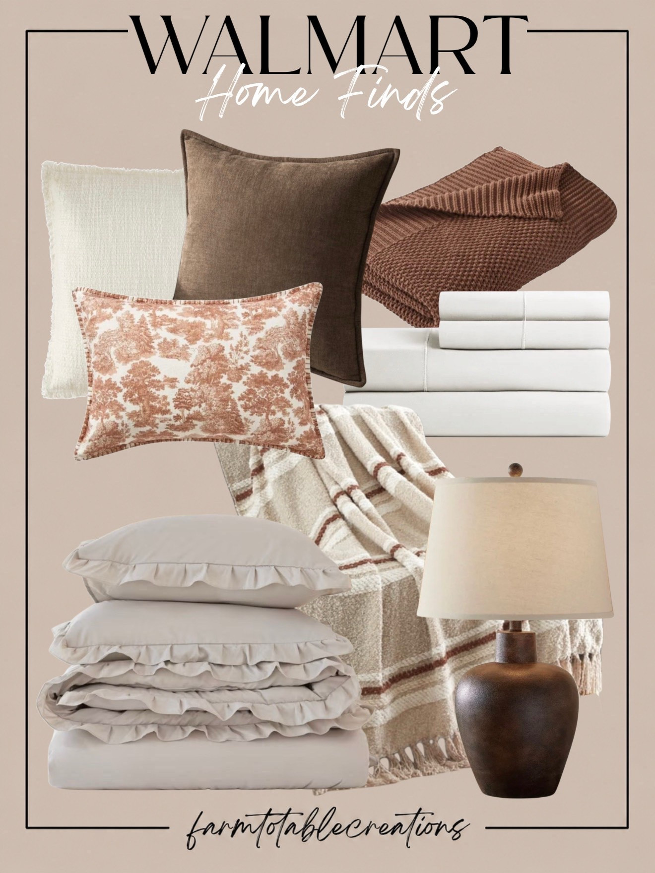 Walmart Cozy Bedding & Fall Textiles 🤎🍂

Walmart is seriously delivering on cozy fall layers! Warm chocolate browns, creamy neutrals, subtle toile, chunky knits, ruffled bedding, and plaid throws come together for that effortlessly layered look that makes a bedroom feel instantly warmer for fall.

Follow @farmtotablecreations on Instagram for more cozy home finds and trending decor.

These are the kinds of pieces that make a big seasonal impact without completely changing your room. Swap in a few warm-toned pillows, add a textured throw and cozy bedding, and you have an easy fall refresh that still feels timeless enough to use well beyond the season.

#LTKHome #WalmartHome #WalmartFinds #WalmartHomeFinds #WalmartFall #FallBedding #CozyBedroom #FallBedroom #FallHome #CozyHome #NeutralHome #WarmNeutrals #AffordableHomeDecor #BedroomInspo #LTKFinds

#LTKHome #LTKSaleAlert