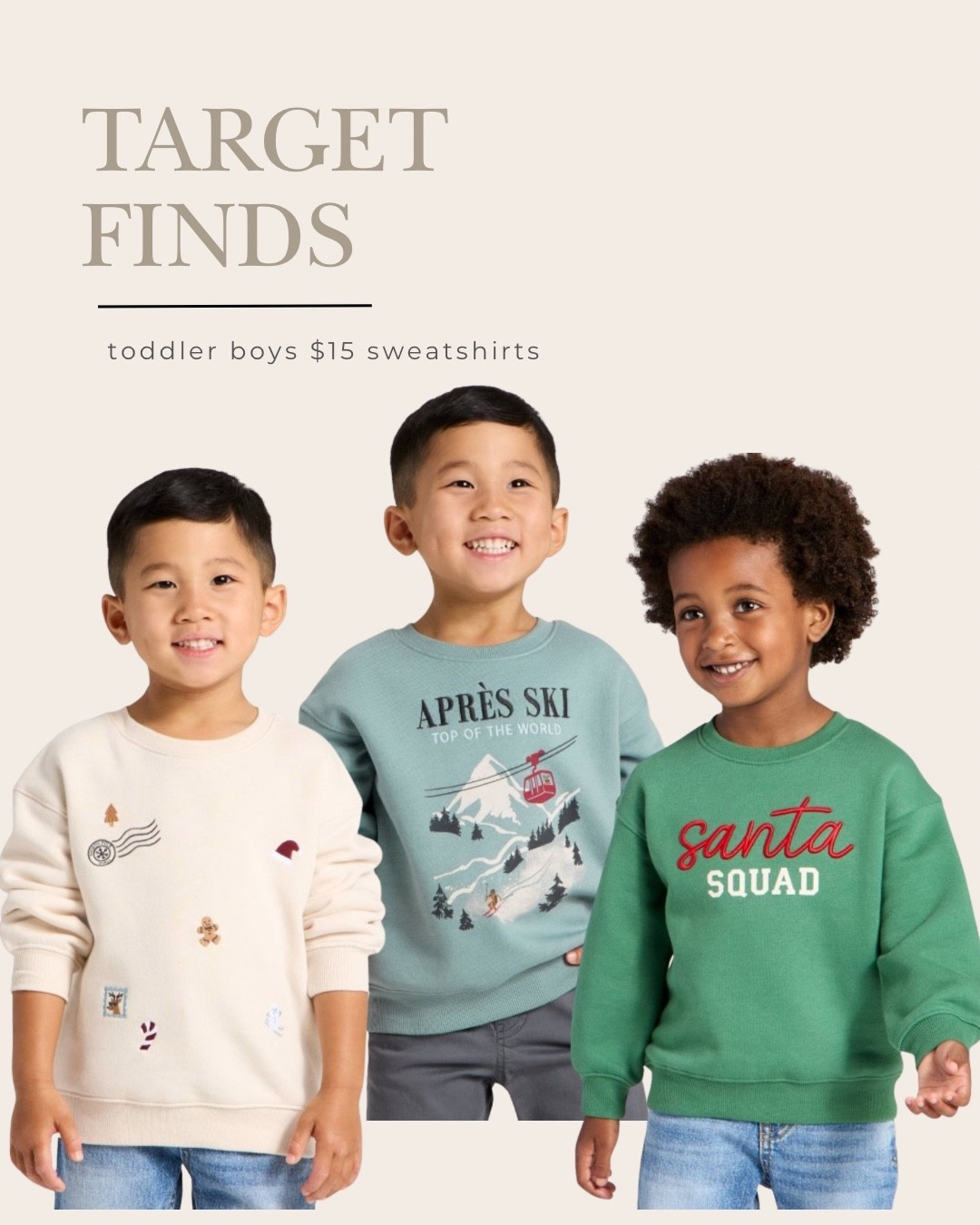 These $15 holiday sweaters at Target for toddler boys are too cute!

#toddlerBoys #TargetStyle #Boysoutfits #holidayOutfits #Christmasoutfits

#LTKHoliday #LTKKids #LTKFindsUnder50