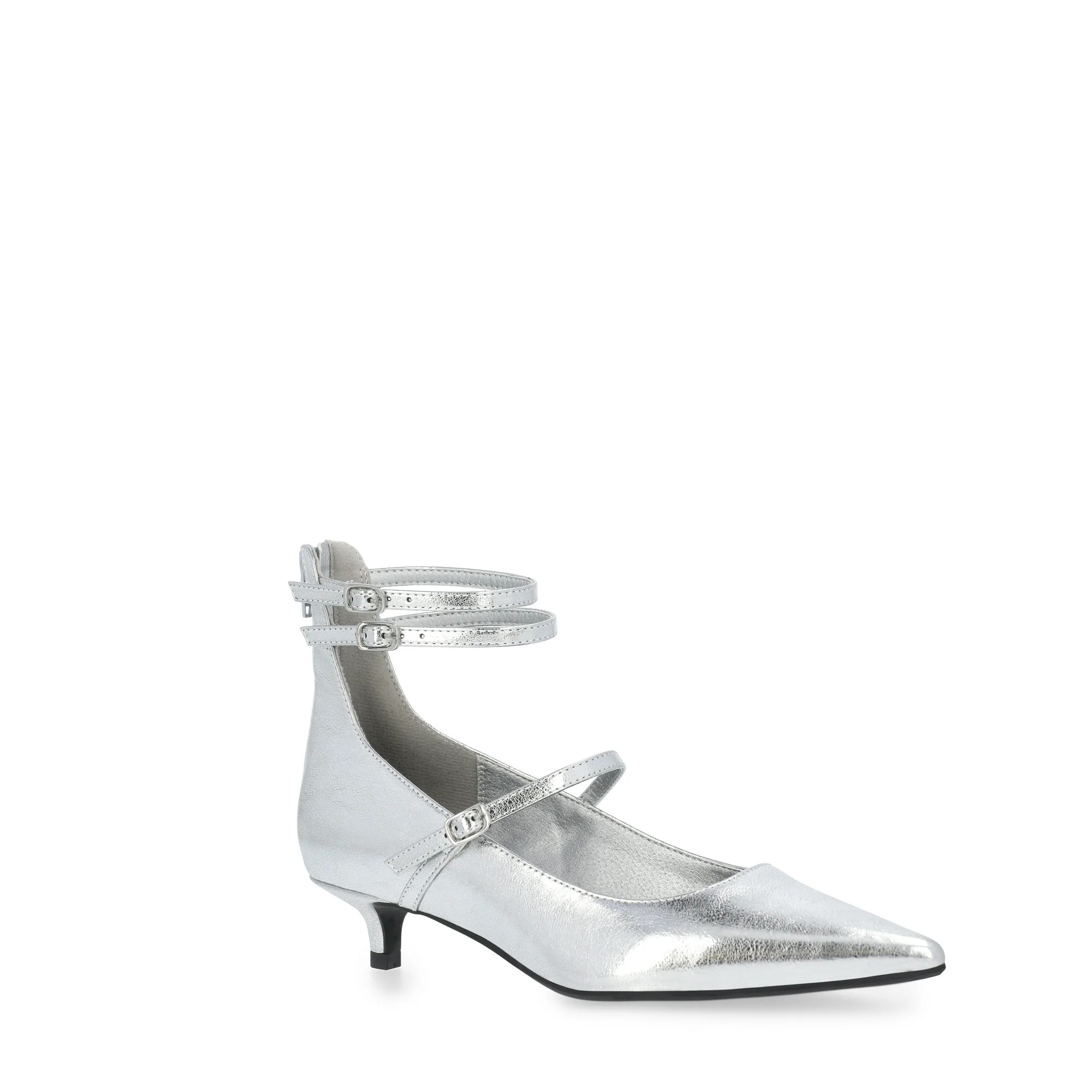 Scoop Women's Faux Leather Pointed Toe Strappy Kitten Heel Shoes | Walmart (US)