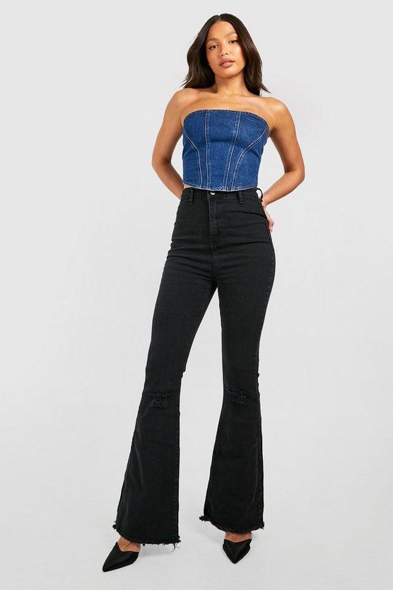 Tall High Waist Ripped Stretch Flare Jeans | Boohoo.com (US & CA)