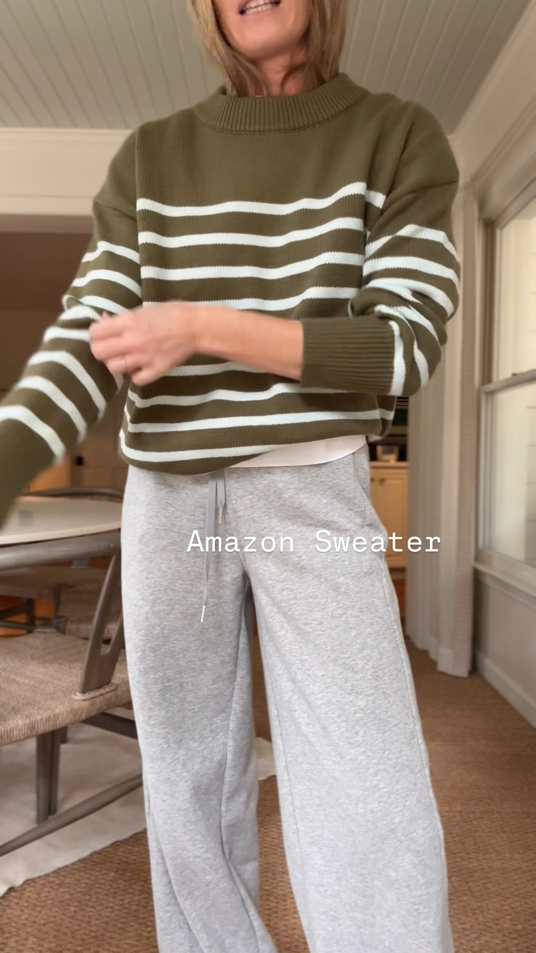 Obsessed. The olive + baby blue combo is perfect and the medium soft weight knit 🫶🏻 size medium! Linked the sweats ( size small ) and my fave ruffled socks… 

#LTKFindsUnder50 #LTKStyleTip