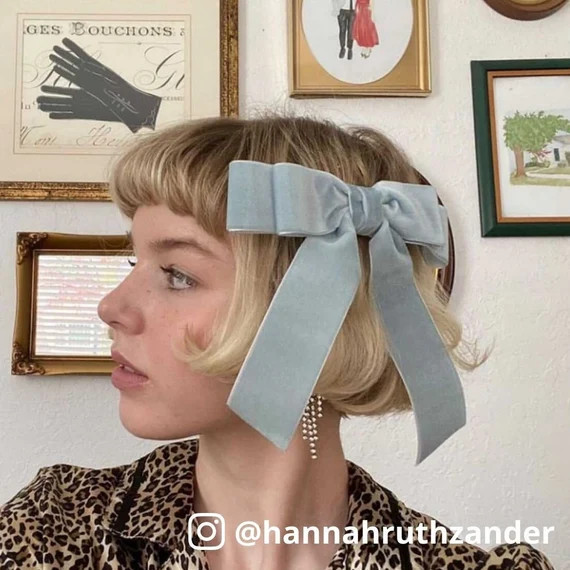 Powder Blue Velvet Hair Bow Short Tail French Barrette  Grace - Etsy | Etsy (US)
