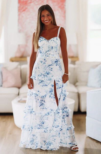 Must Be Love Floral Maxi Dress - Blue and White | Hazel and Olive
