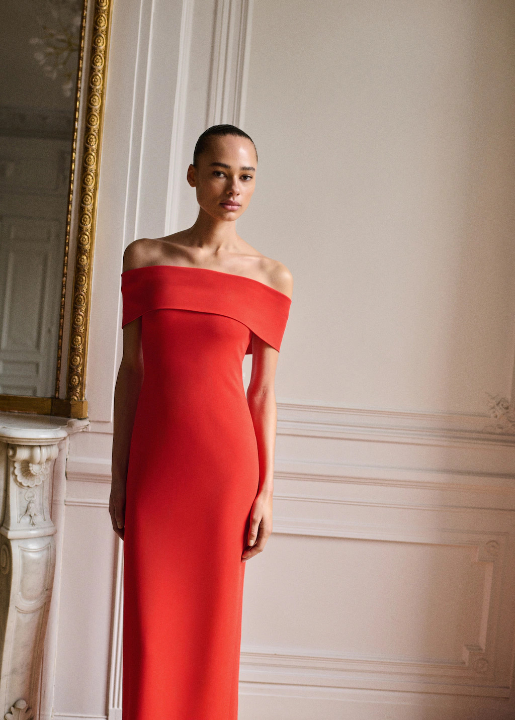 Off-the-shoulder dress with slit detail - Women | MANGO USA | Mango (US/MX/AU)