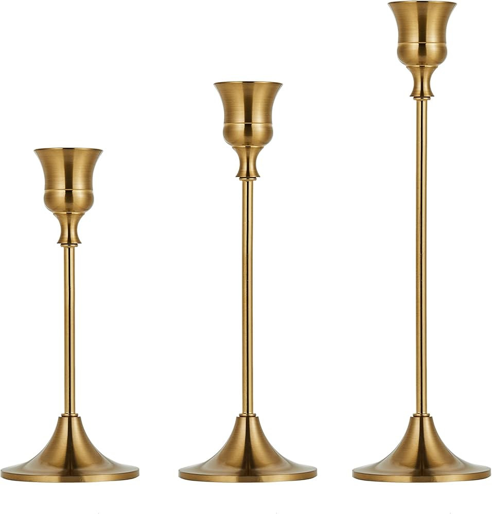 iKoelzcuC Taper Candle Holders Brass Metal Taper Candle Holders Decorative Candle Holders for Hom... | Amazon (US)