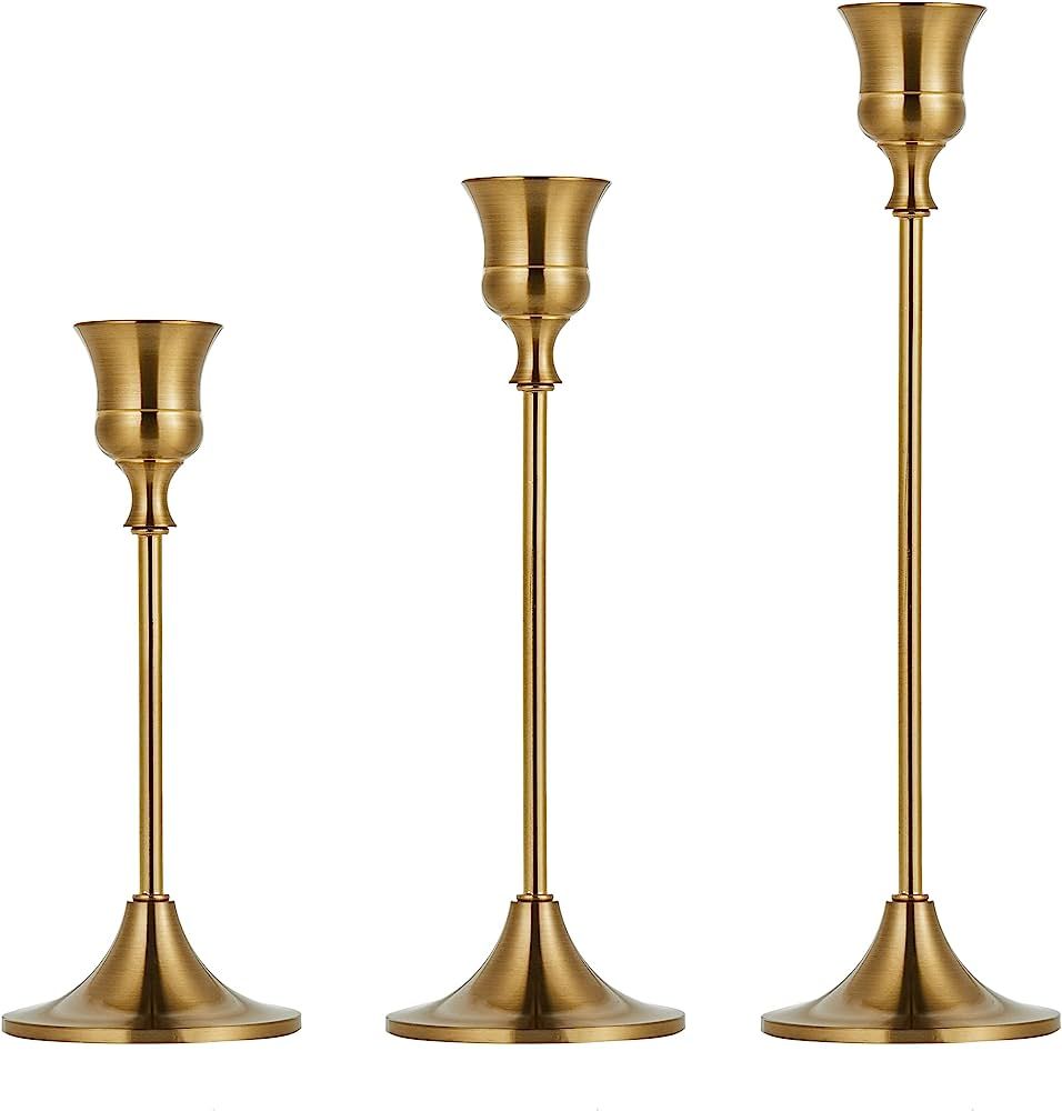 iKoelzcuC Taper Candle Holders Brass Metal Taper Candle Holders Decorative Candle Holders for Hom... | Amazon (US)