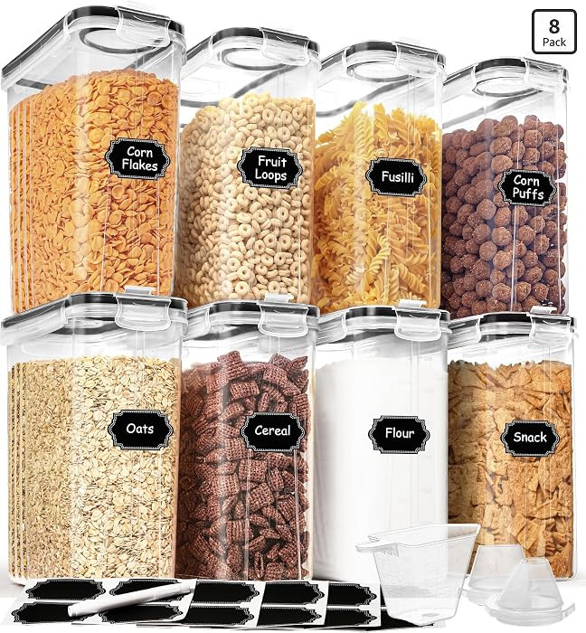 Cereal Containers Storage Set (4L / 135.2oz), 8PCS Airtight Food Storage Containers with Lids, Ce... | Amazon (US)