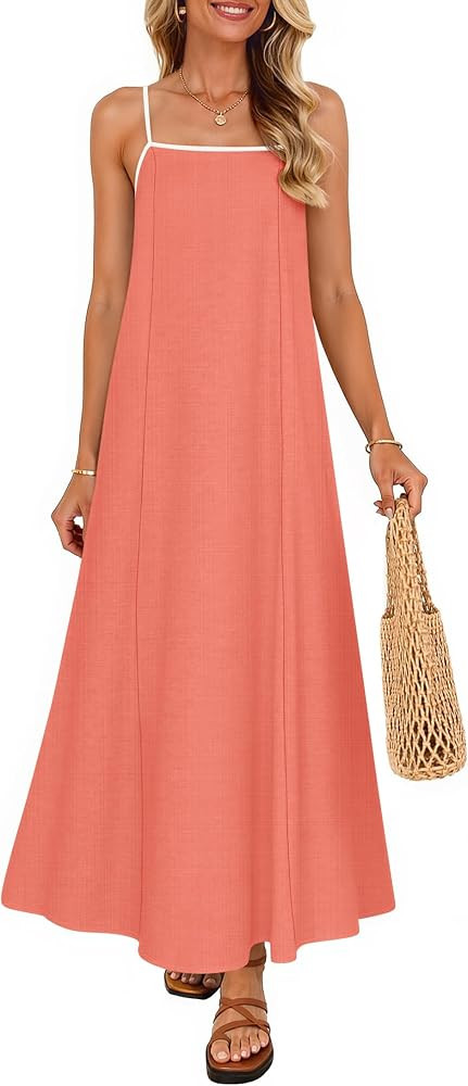 ZESICA Women's 2025 Summer Boho Sleeveless Maxi Dress Spaghetti Straps Casual Flowy A Line Beach ... | Amazon (US)