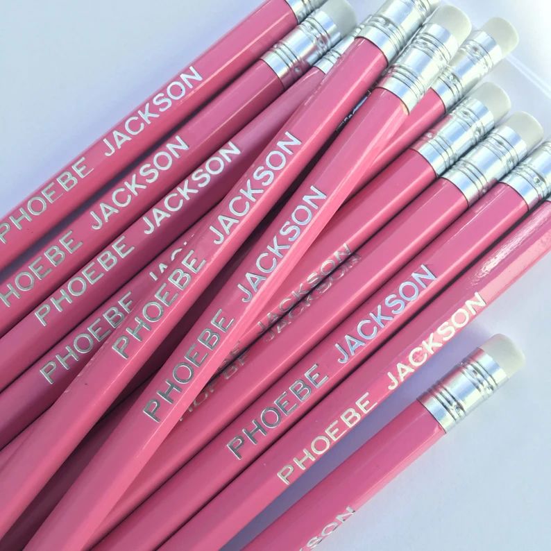 12 High Quality Personalised HB Pencils -12 Pencils with erasers printed with name - Pink  (or se... | Etsy (US)