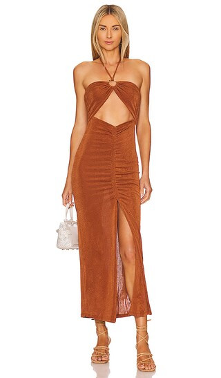 Stina Midi Dress in Coffee | Revolve Clothing (Global)