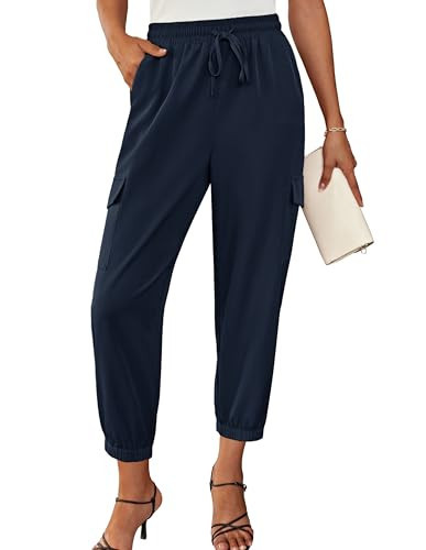 GRACE KARIN Women's Loose Cargo Sweatpants Pockets Sporty Gym Athletic Fit Jogger Pants Yoga Lounge Trousers Navy Blue L | Amazon (US)