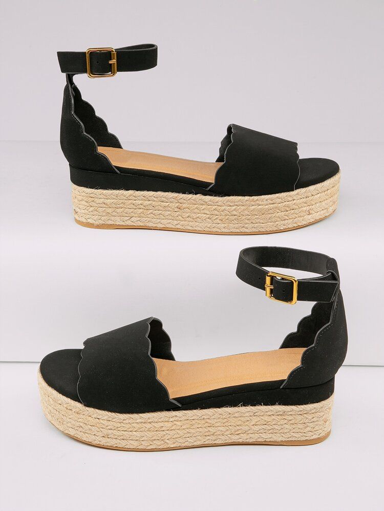 Scallop Open Toe Flatform Espadrille Wedge | SHEIN