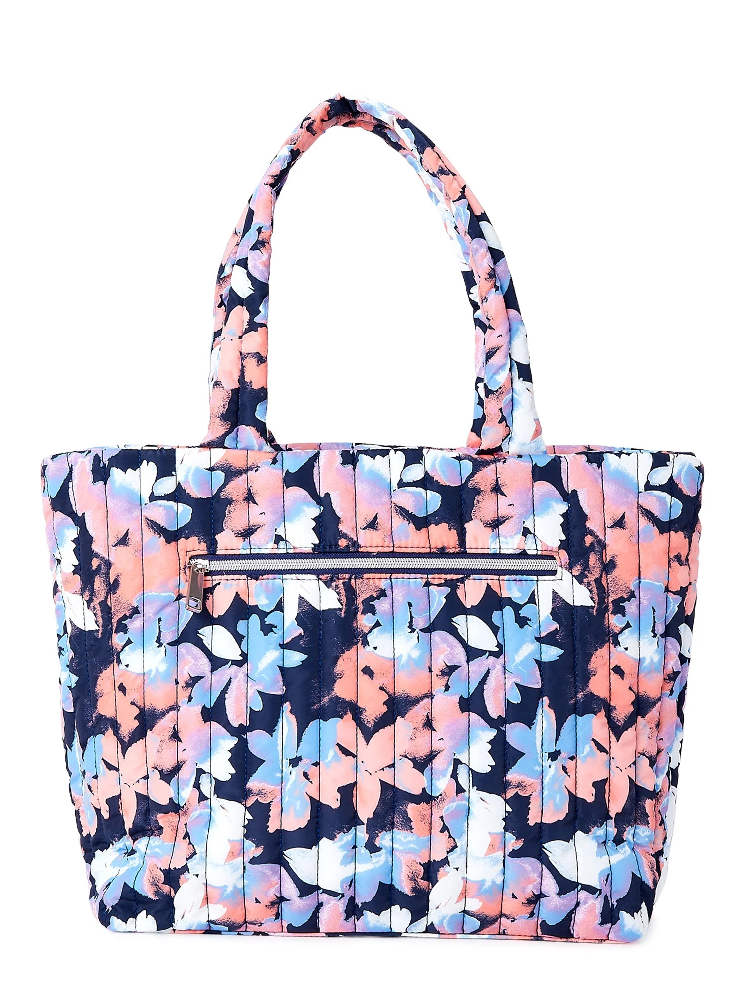 Time and Tru Women's Tara Nylon Tote Bag Blue Floral | Walmart (US)