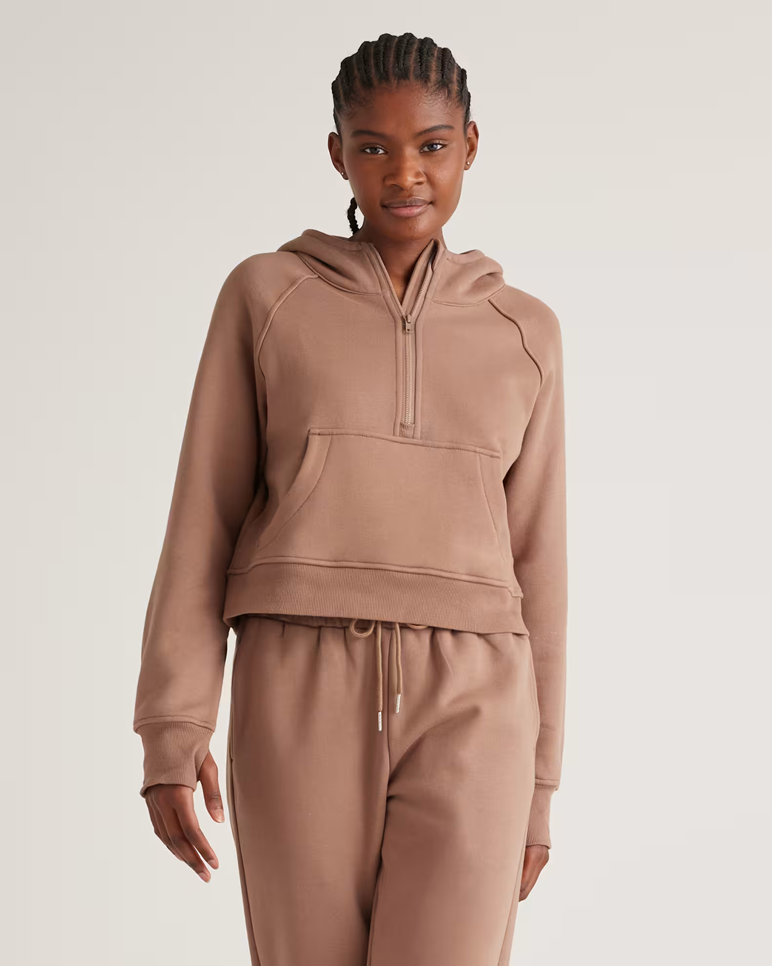 Organic Heavyweight Fleece Cropped Half Zip Hoodie | Quince