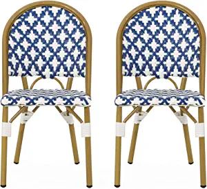 Christopher Knight Home Anastasia Outdoor French Bistro Chair (Set of 2), Blue + White + Bamboo P... | Amazon (US)