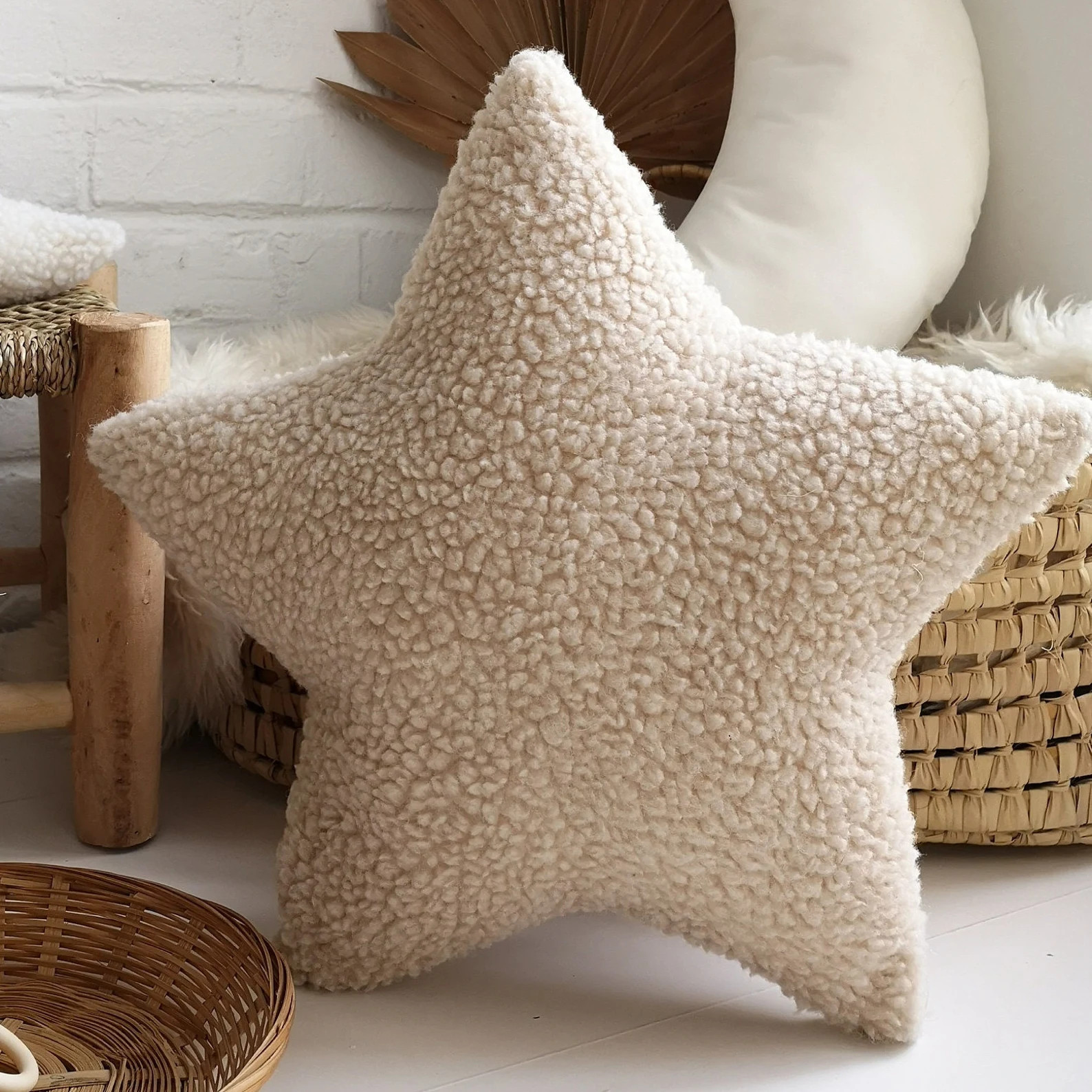 Beige Faux Fur Star Decorative Pillow Baby Moon Pillow Kids - Etsy | Etsy (US)