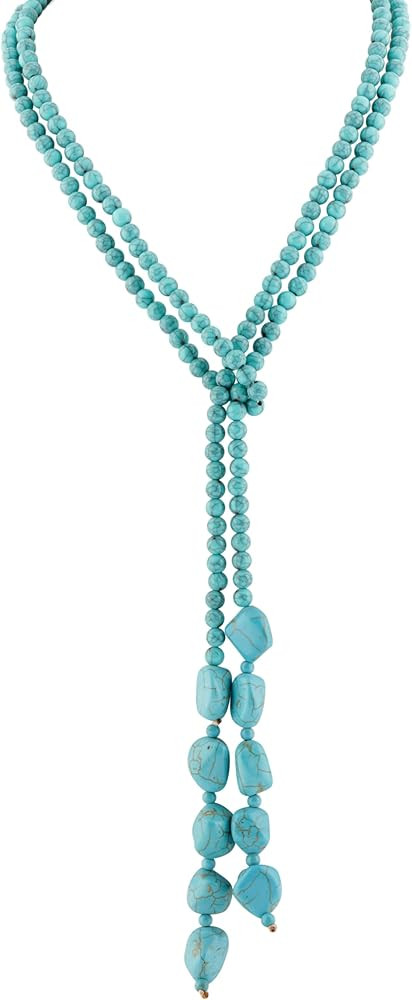 MINACHI Boho Double Layered Created Turquoise Bead Long Strand Necklace, Bohemian Statement Jewel... | Amazon (US)