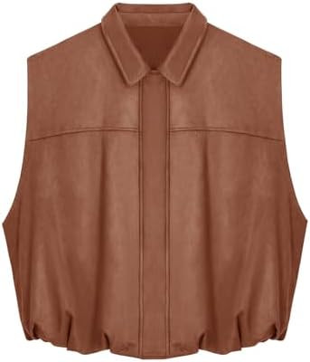 Tankaneo Womens Faux Suede Vest Lapel Sleeveless Casual Cropped Jacket Trendy Streetwear Outerwea... | Amazon (US)