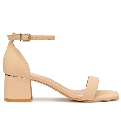 Trary Nude Heels for Women, Square Toe Tan Heels for Women, Beige Heels for Women, Comfortable Block Heels for Women, Womens Nude Heels, Short Heels for Women, Nude Dress Shoes for Women | Amazon (US)
