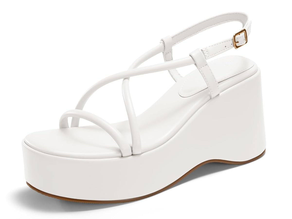 Coutgo Womens Platform Wedge Heels Sandals Slingback Open Toe Ankle Strap Summer Dress Shoes | Amazon (US)