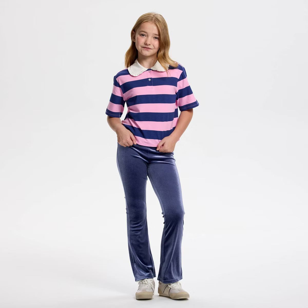 Owillo® Girls' Short Sleeve Rugby Striped Pullover Sweatshirt - Pink/Blue | Target