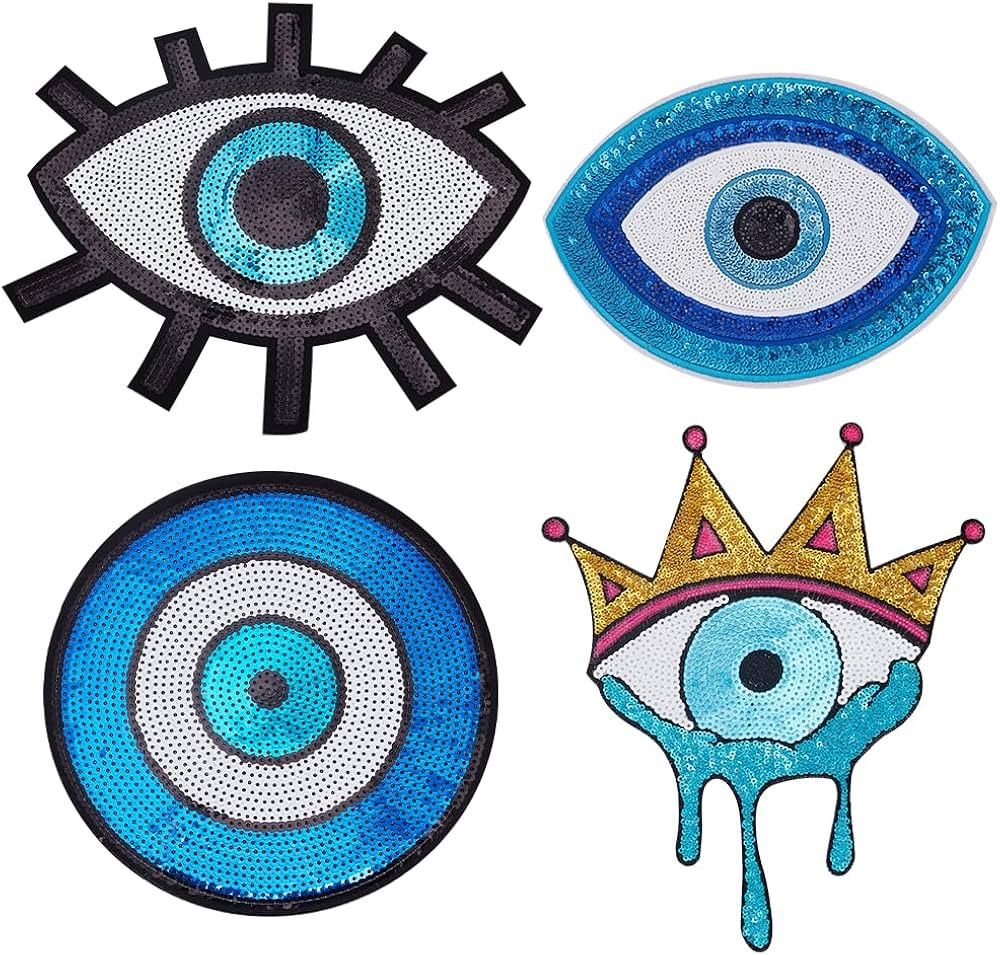 4pcs Evil Eye Sequin Patches Iron on Sew on Embroidered Decorative Applique Sequin Applique Patch... | Amazon (US)