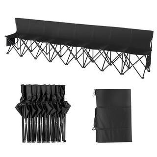 Portable Folding Bench, 8-Seats Foldable Sideline Bench, Outdoor Camping Bench Chair with Carry Bag and Backrest, Black | The Home Depot