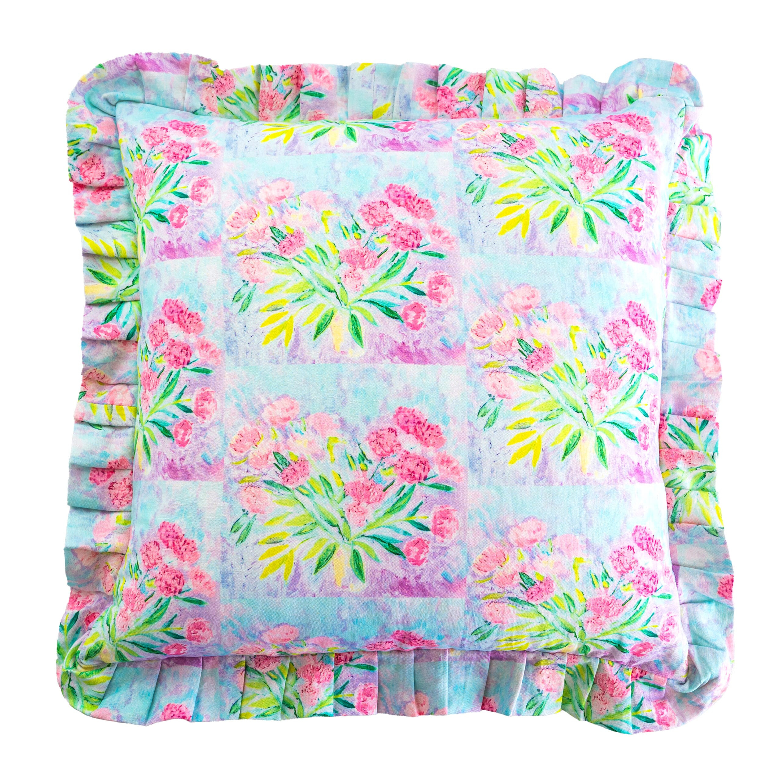 Pair of Pink Peony 20″ Square Decorative Ruffled Pillow Covers | EVELYN & KATE (US)