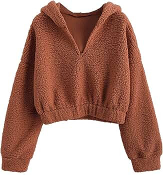 ZAFUL Women's Fuzzy Faux Fur Long Sleeve Pullover Crop Hoodie Sweatshirt | Amazon (US)
