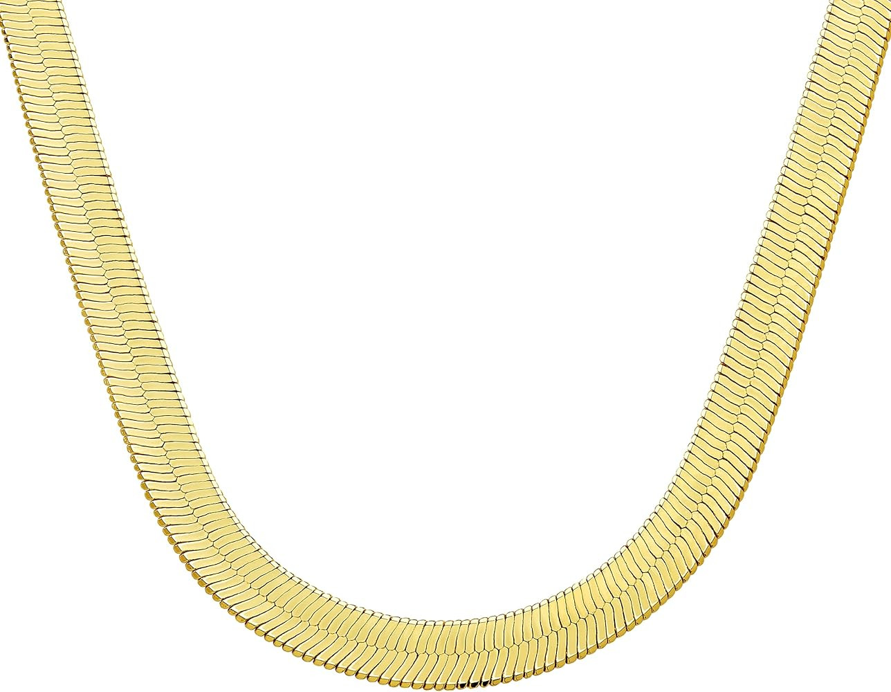 WomenGifts 14K Gold Silver Plated Herringbone Necklace for Women, Dainty Snake Chain Choker, Tren... | Amazon (US)