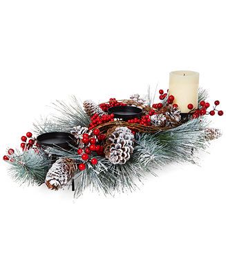 Farmhouse Snowy Pinecone Candle Holder Centerpiece, Created for Macy's | Macys (US)