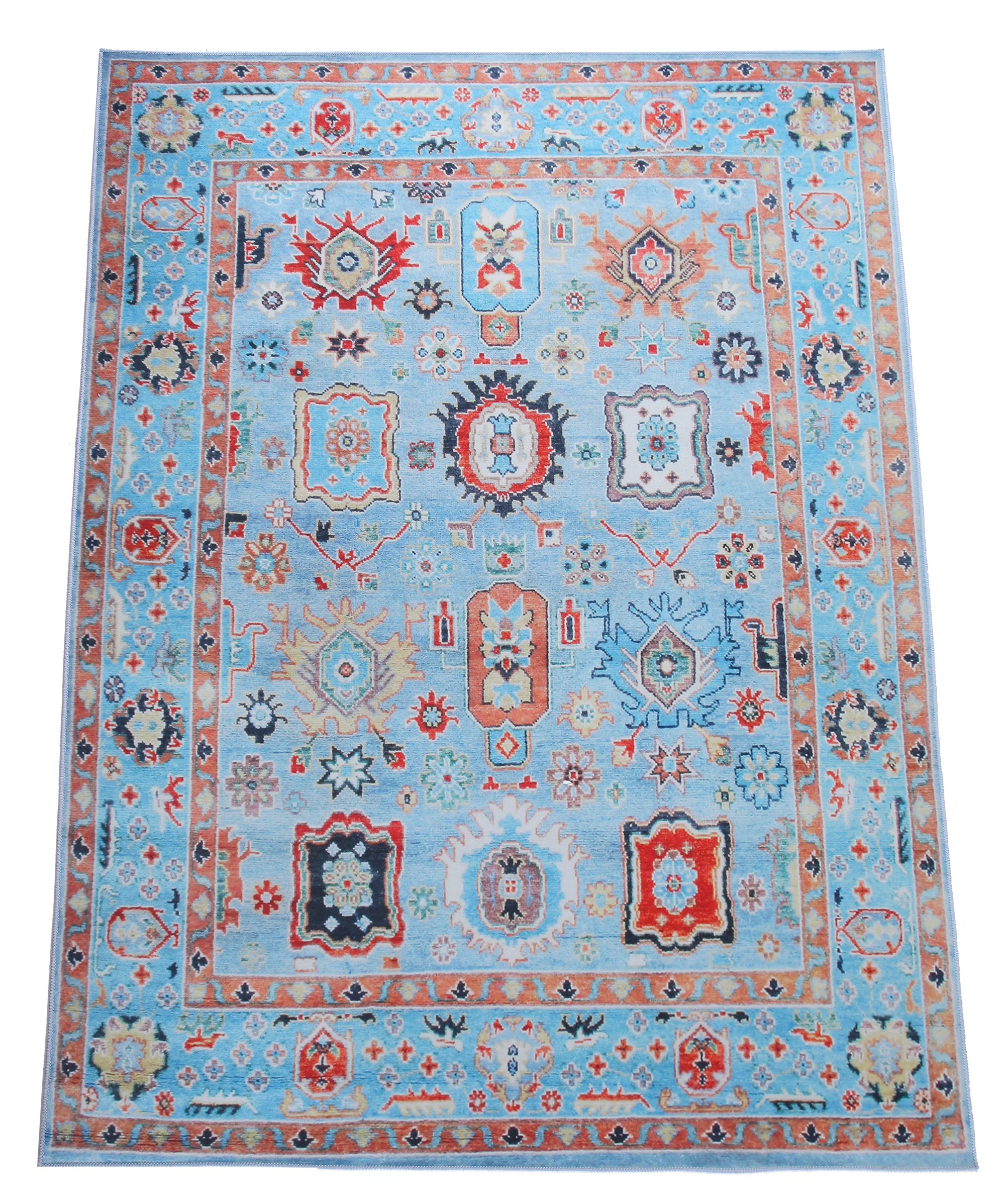 Square Modern Blue Oushak Machine Washable Area Rug with Built-in Padding and Non-Slip Backing | Wayfair North America
