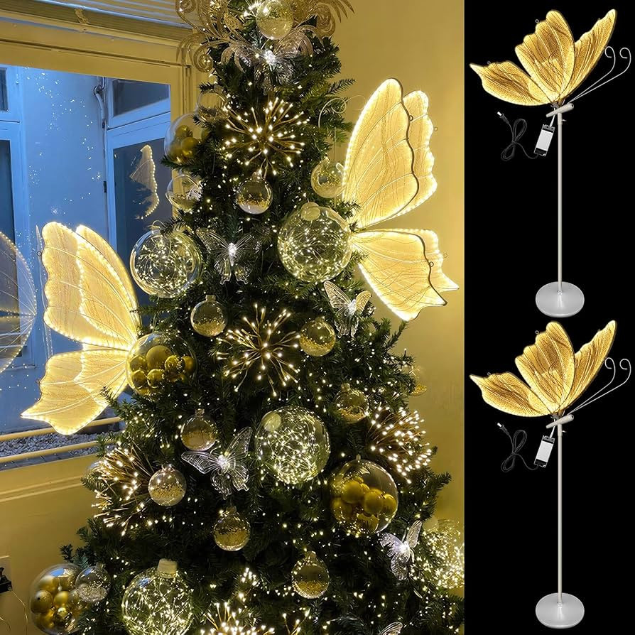 2 Sets Butterfly LED Floor Lamp for Christmas Tree, Gold | Amazon (US)