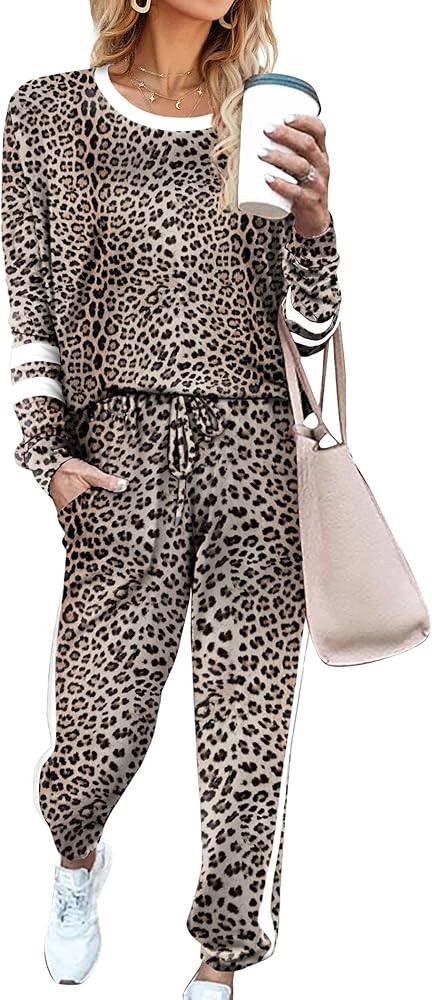 Aloodor Sweatsuit for Women 2 Piece Outfits for Womens Crewneck Sweatshirts Pullover | Amazon (US)