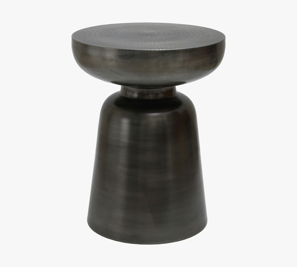 Mak 15" Round Metal Accent Table, Antique Zinc | Pottery Barn (US)