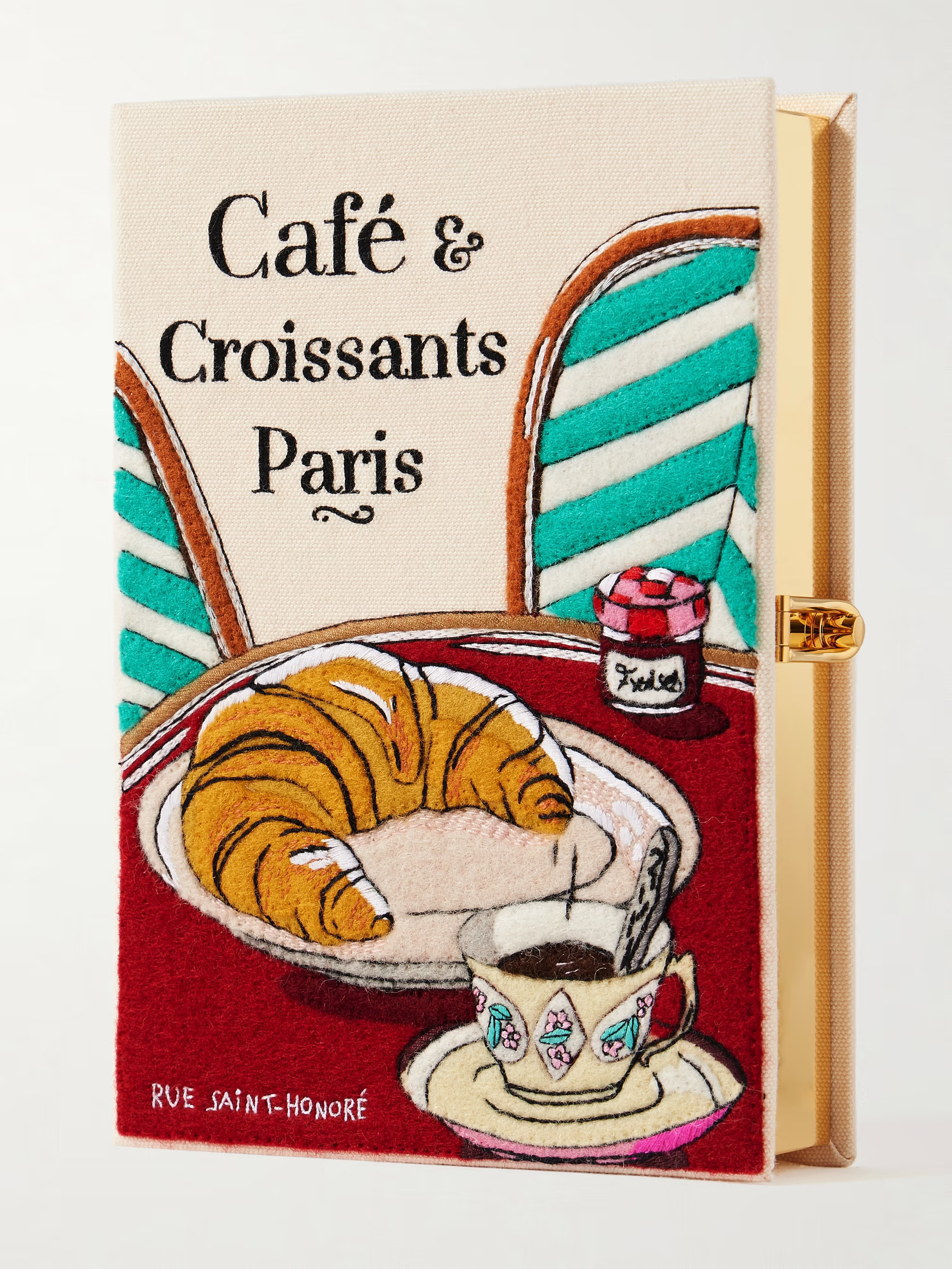 Café & Croissants embroidered appliquéd canvas clutch | NET-A-PORTER (UK & EU)
