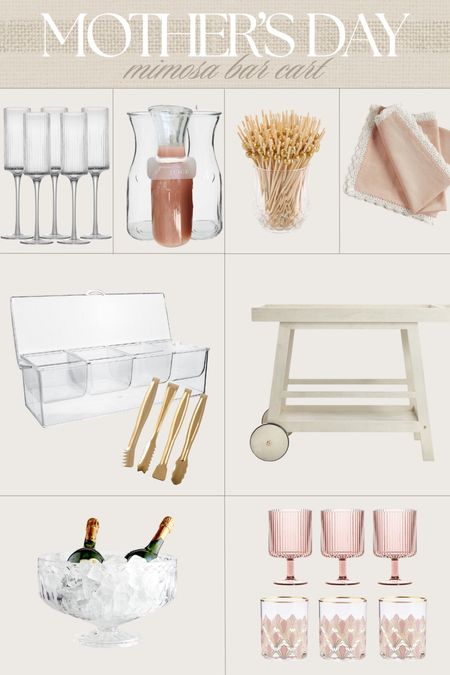 Mother’s Day bar cart 🌸🤍

#mothersday #momosa #mimosa #barcart #blush #champagne #cocktails #brunch 

#LTKhome #LTKparties #LTKGiftGuide