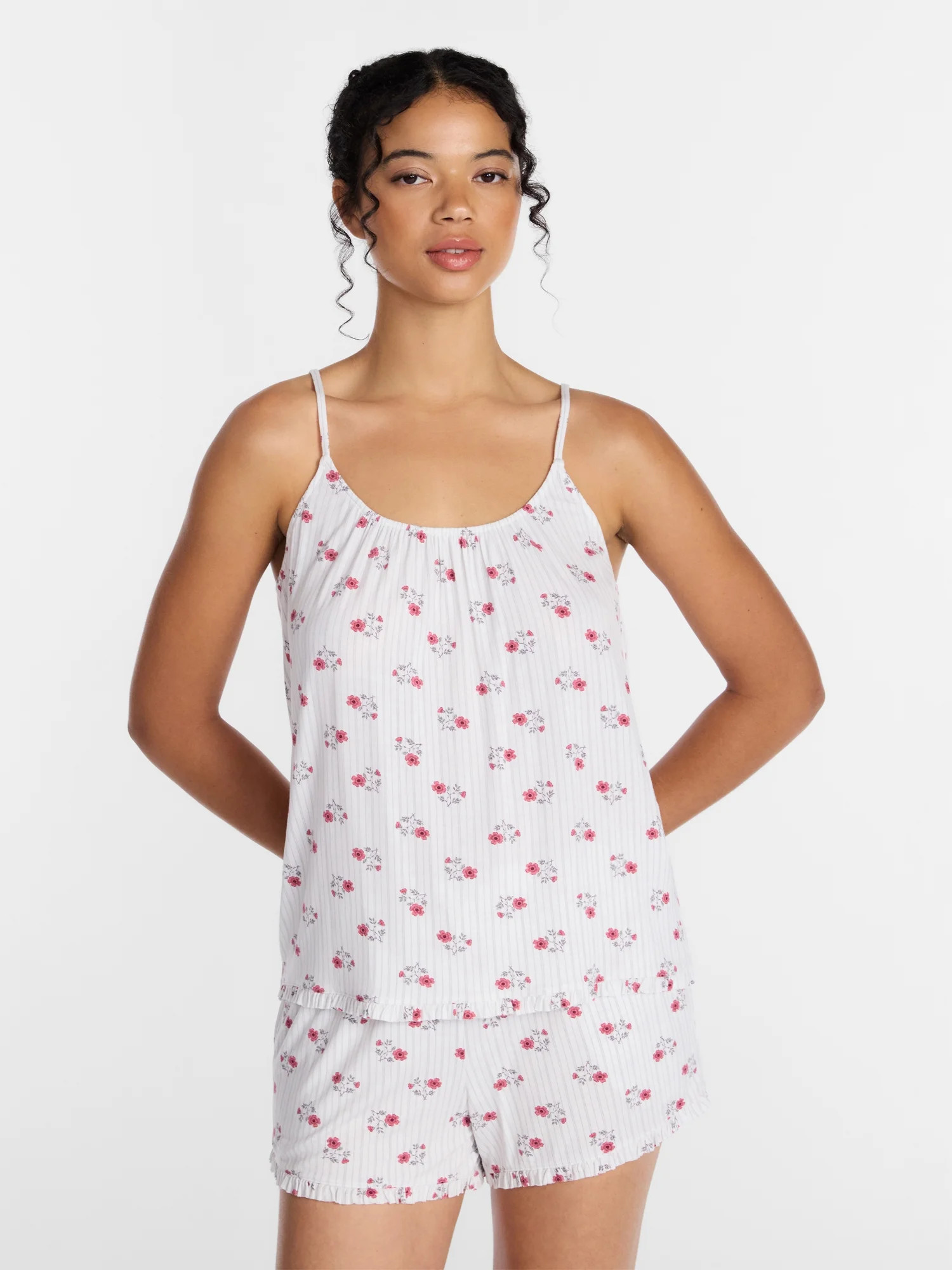 Joyspun Women’s Modal-Blend Ruffle Trim Cami and Shorts Sleepwear Set, 2-Piece, Sizes XS-3X | Walmart (US)