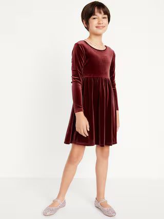 Long-Sleeve Velvet Fit & Flare Dress for Girls | Old Navy (US)
